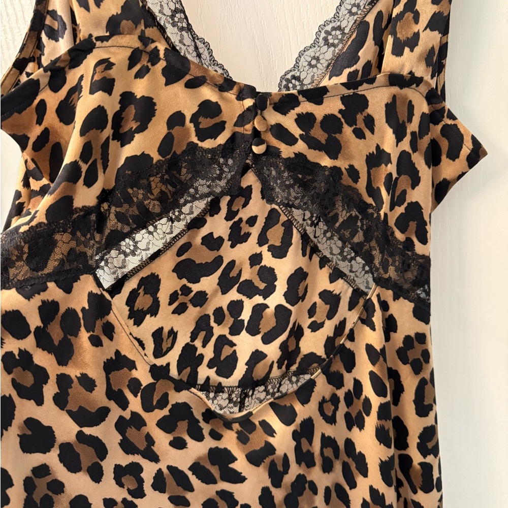 Bardot Leopard Print Slip Dress with Black Lace Trim - Picture 2 of 6